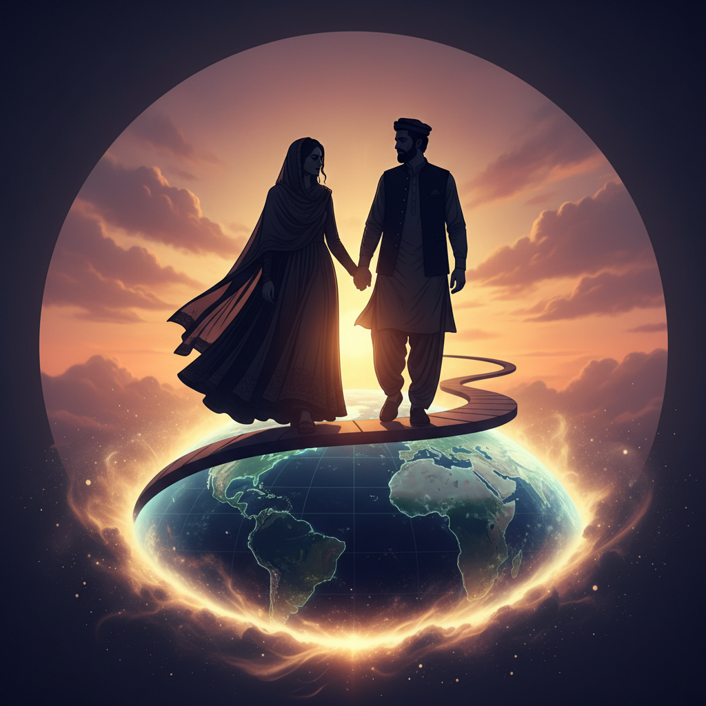 Couple walking on the globe